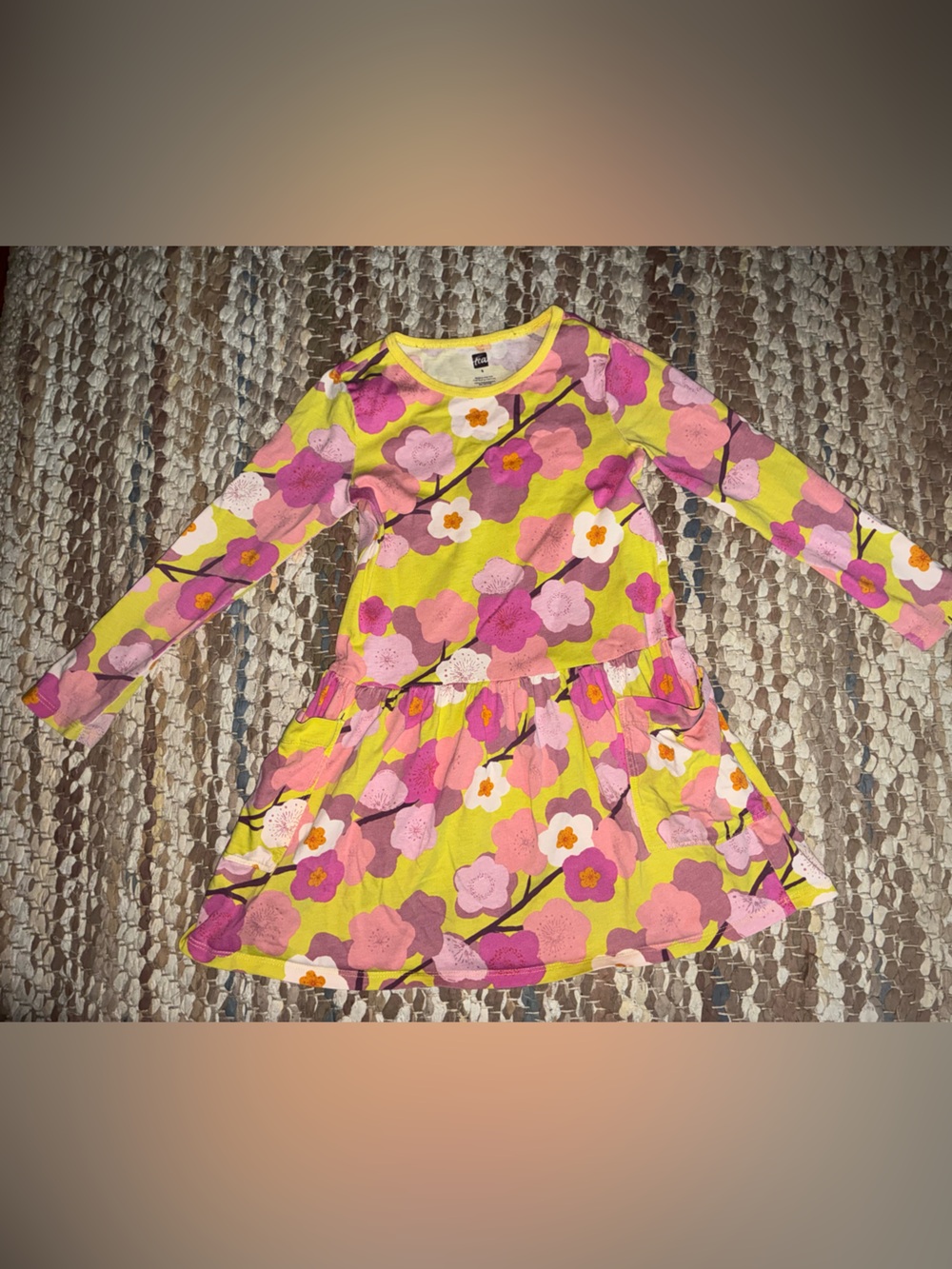 Tea Collection Yellow Pink Purple Floral Long-Sleeve Dress